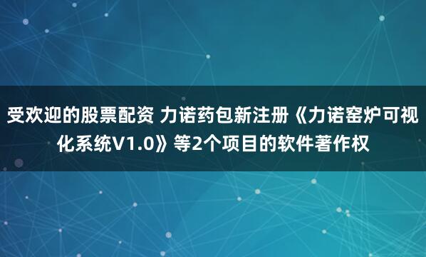 受欢迎的股票配资 力诺药包新注册《力诺窑炉可视化系统V1.0》等2个项目的软件著作权